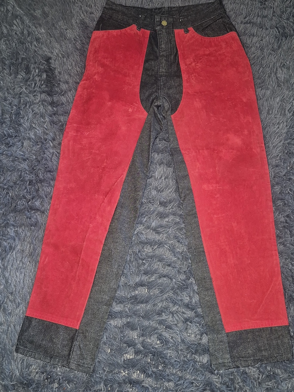 Men's Two-Tone Straight Jeans in Red and Black